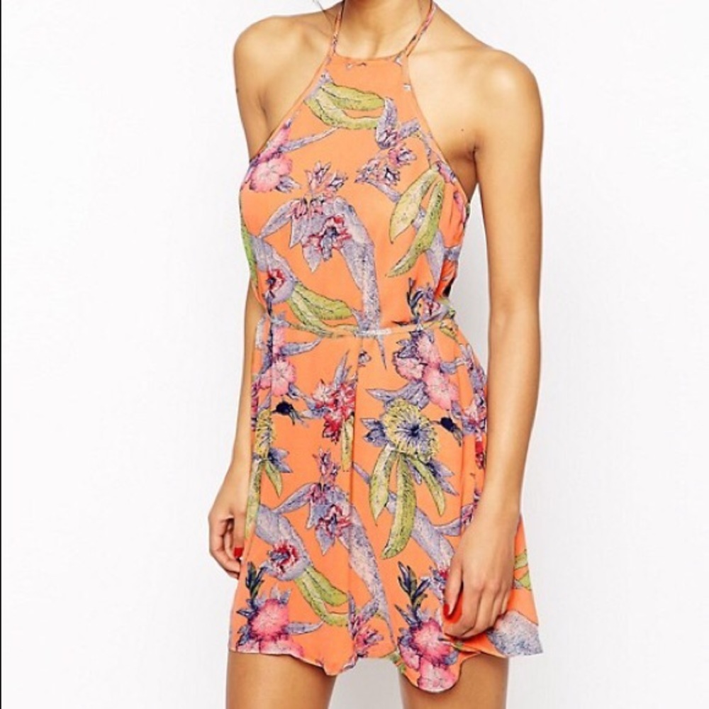 Wyldr Tropical Orange Halter Dress